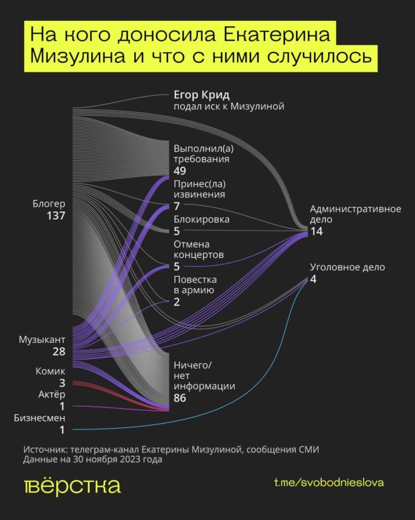 На кого доносила Екатерина Мизулина и что с ними случилось инфографика