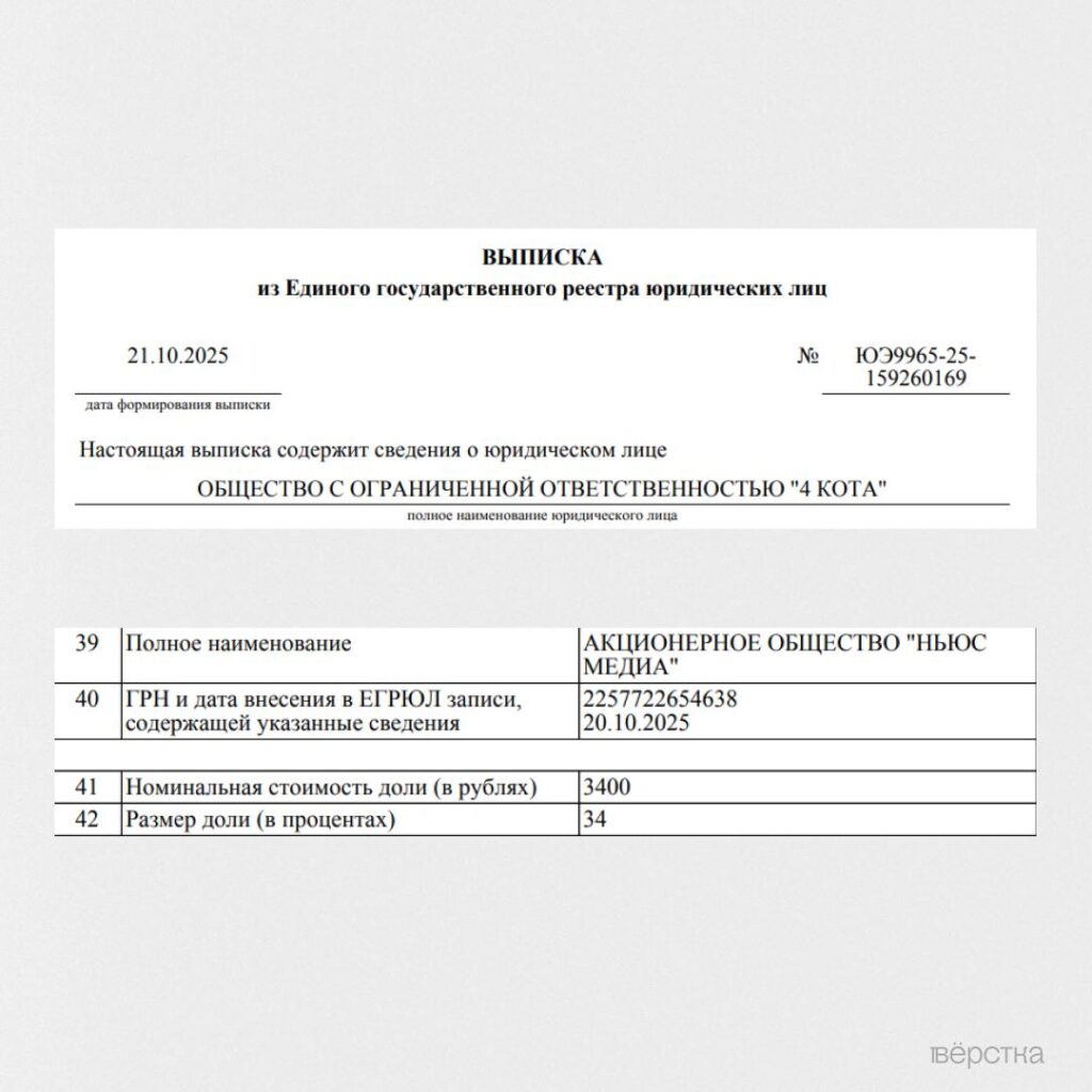 «Ньюс Медиа» получил 34% в уставном капитале компании «4 кота»